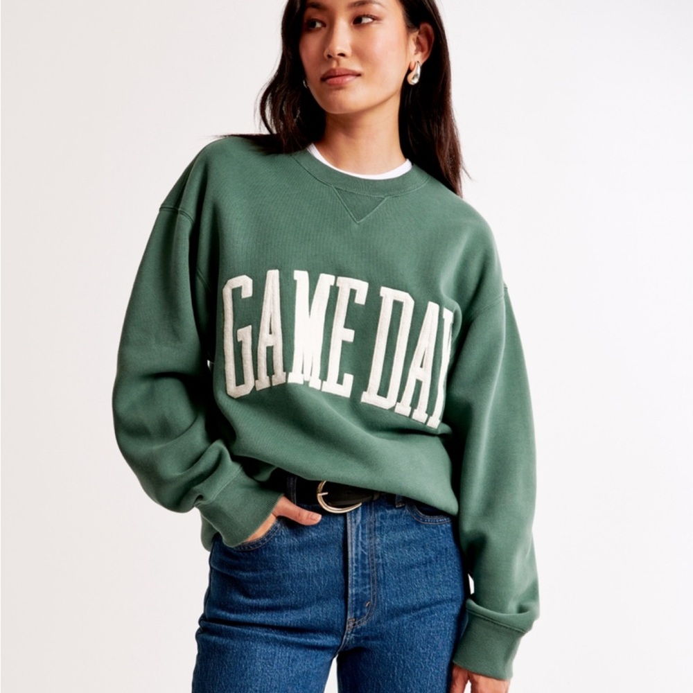 Abercrombie & Fitch Green Crewneck Sweater with GAME DAY Text